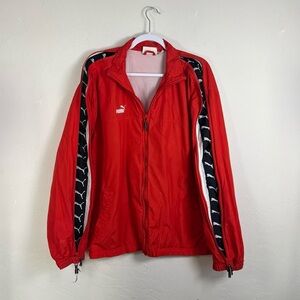Puma Red Track Jacket with Black Logo Stripes Men’s Large Y2K Streetwear